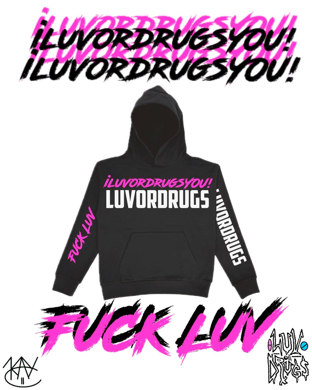 iLUVORDRUGSYOU/FUCK LUV LUVORDRUGS HEAVY HOODIE ASH GREY